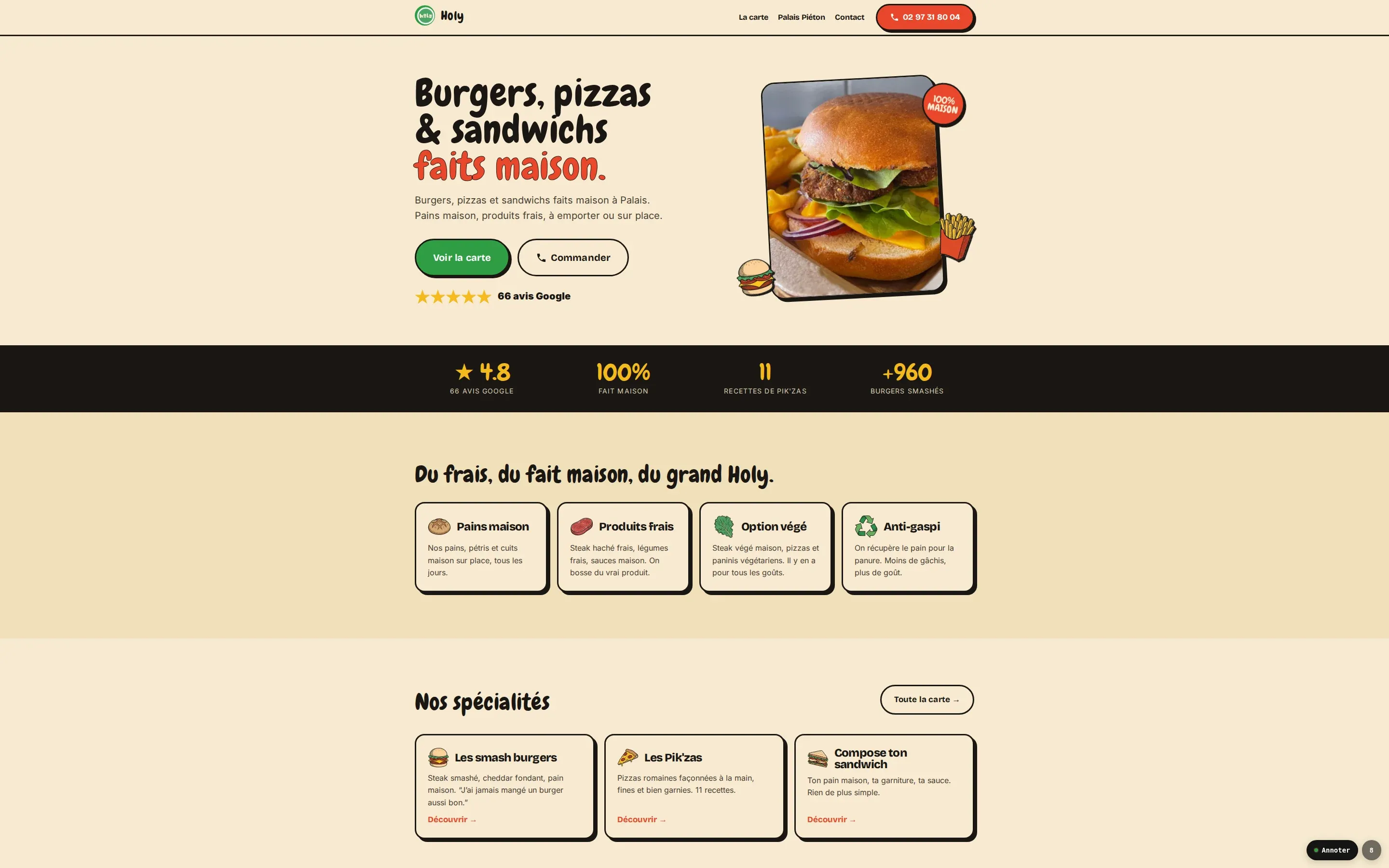 Aperçu du site holy-belleile.fr, Sandwicherie, burgers et pizzas