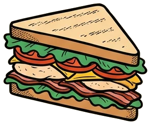 Icône dessinée d'un sandwich, à contour noir épais.