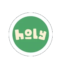 Logo de Holy : le mot holy en lettrage rond crème, posé dans une pastille verte.