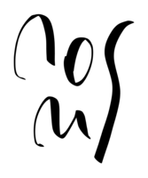 Le monogramme manuscrit de MORIS, tracé au pinceau, qui sert de logo à Unfocus Art.